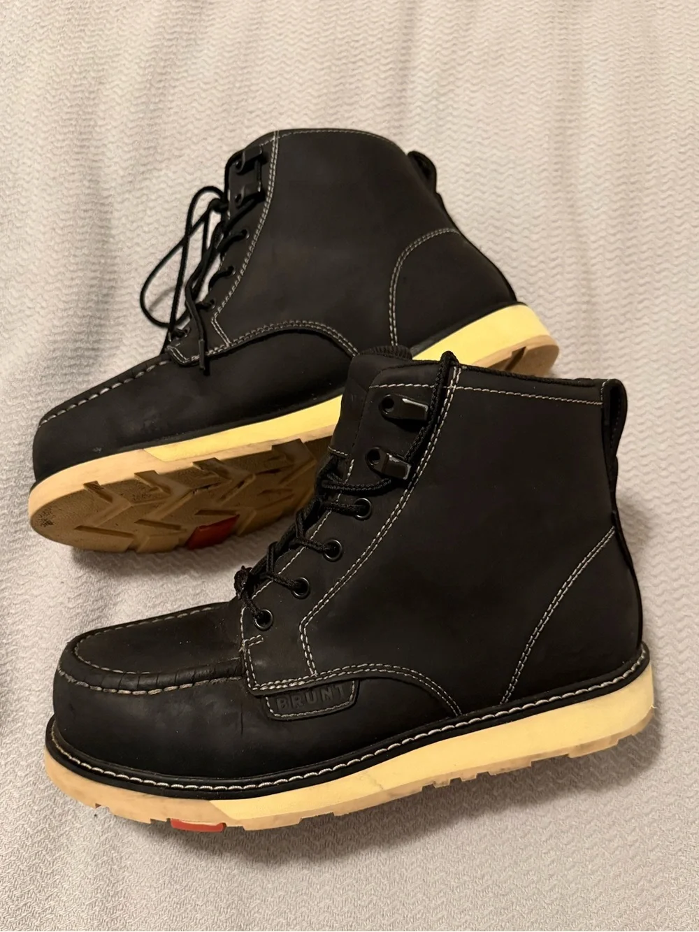 Black Moc Toe Work Boots with Cream Sole - BRUNT Marin 6inch w/ comp toe
